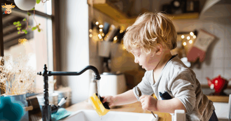 child working by helping with dishes
